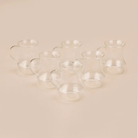 6'lı Kulplu Cam Bardak - Şeffaf