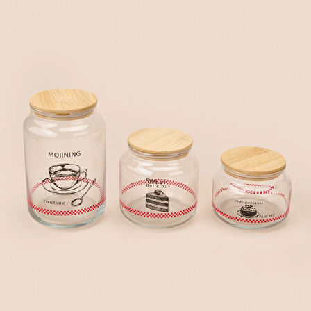 Toskana Jar 3'lü Kavanoz Seti - Açık Kahverengi / Şeffaf