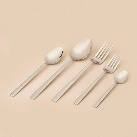 30 Parça Paslanmaz Çelik Çatal Kaşık Seti - Gri