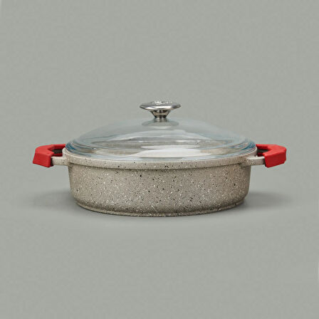 Döküm Karnıyarık Tenceresi - Bej / Kırmızı - 26 cm