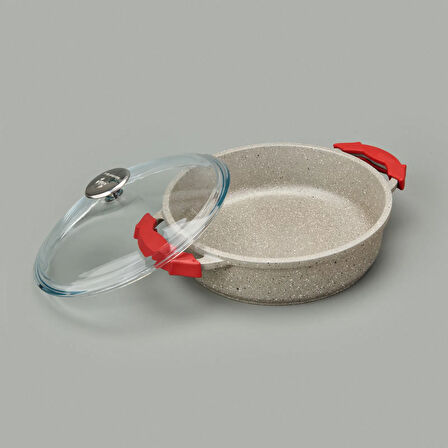 Döküm Karnıyarık Tenceresi - Bej / Kırmızı - 26 cm