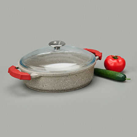 Döküm Karnıyarık Tenceresi - Bej / Kırmızı - 26 cm