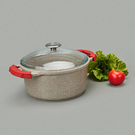 Döküm Tencere - Bej / Kırmızı - 24 cm