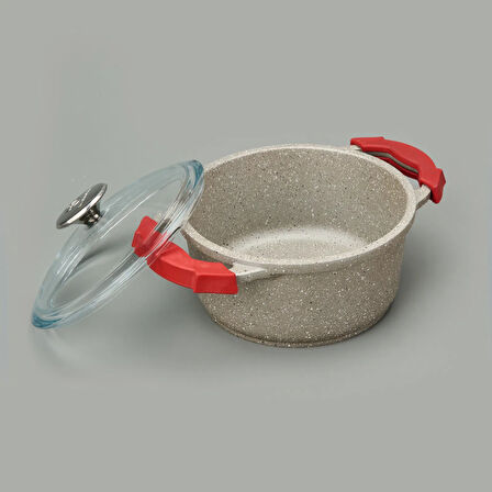 Döküm Tencere - Bej / Kırmızı - 20 cm