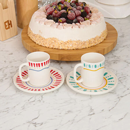 Kitchen Bon Appetit Amour 4 Parça Kahve Fincan Takımı - Renkli