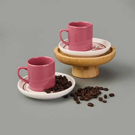 Kitchen Flowery Nordic 4 Parça Kahve Fincanı - Mürdüm / Beyaz - 110 ml