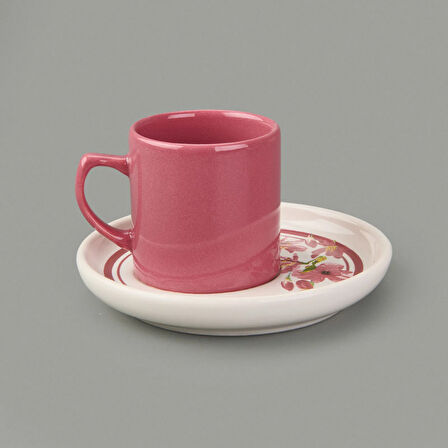 Kitchen Flowery Nordic 4 Parça Kahve Fincanı - Mürdüm / Beyaz - 110 ml