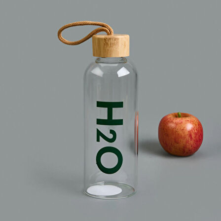 Kılıflı Bambu Kapaklı H2O Cam Matara - Şeffaf / Açık Kahverengi - 800 ml