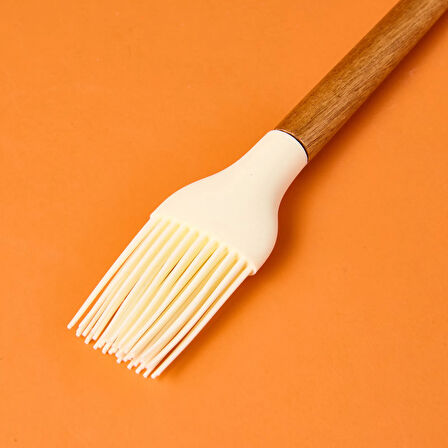 Ahşap Saplı Silikon Fırça - Krem / Kahverengi