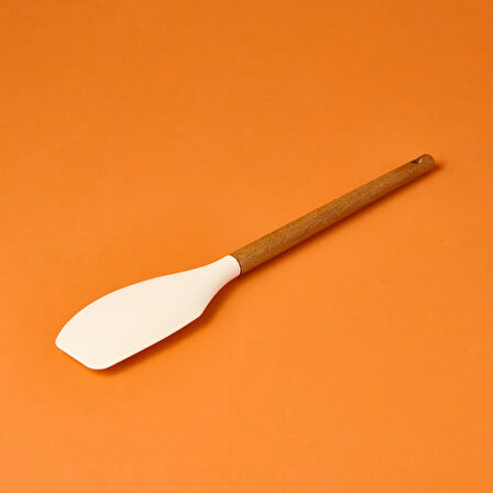 Ahşap Saplı Silikon Spatula - Krem / Kahverengi