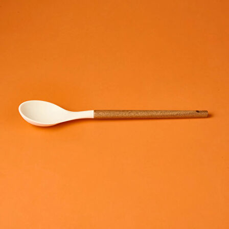 Ahşap Saplı Silikon Kaşık - Krem / Kahverengi