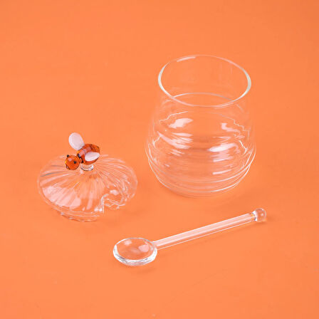 Kitchen Borosilikat Cam Bal Kavanozu ve Kaşık - Şeffaf - 260 ml
