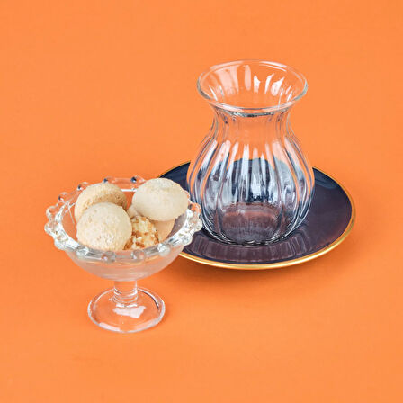 Borosilikat Cam Çizgili 6'lı Çay Bardağı - Şeffaf