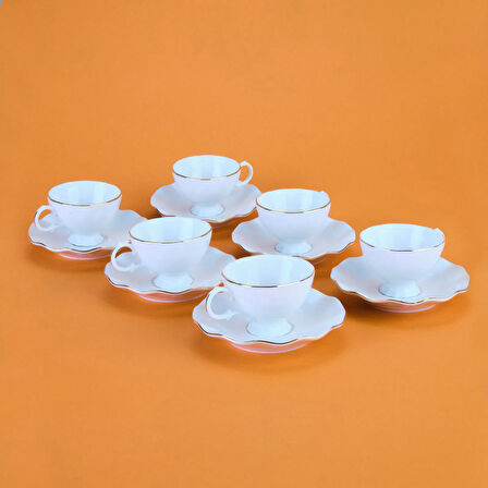 Yaldızlı Bone 12 Parça Kahve Fincan Takımı - Beyaz / Altın