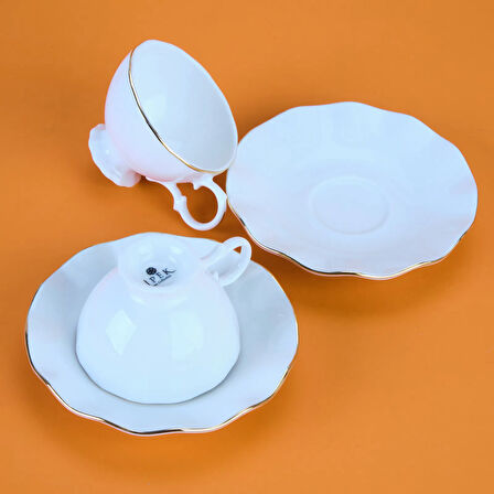 Yaldızlı Bone 12 Parça Kahve Fincan Takımı - Beyaz / Altın