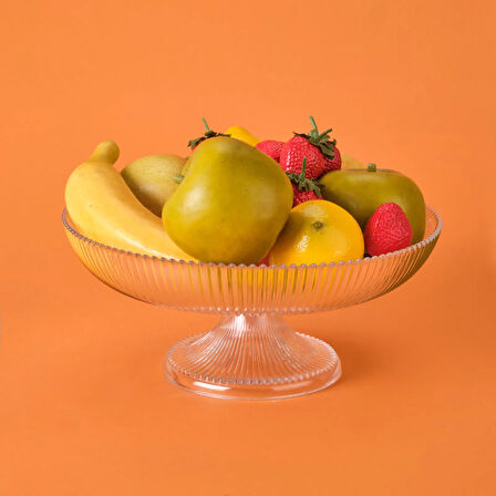 Ayaklı Cam Meyvelik - Şeffaf - 30 cm