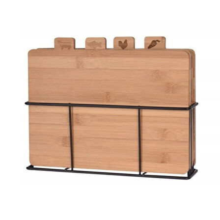 Houseware 4'lü Bambu Kesme Tahtası Seti - Kahverengi - 28x20x7 cm