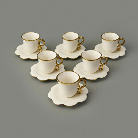 Jessica 6'lı Kahve Fincanı - Beyaz / Sarı