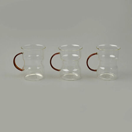 Keyif 3'lü Renkli Kulplu Cam Kupa - Renkli - 200 ml