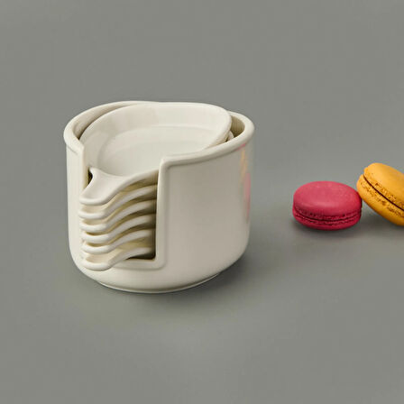 Ella 6'lı Köşeli Porselen Sosluk - Beyaz - 8 cm