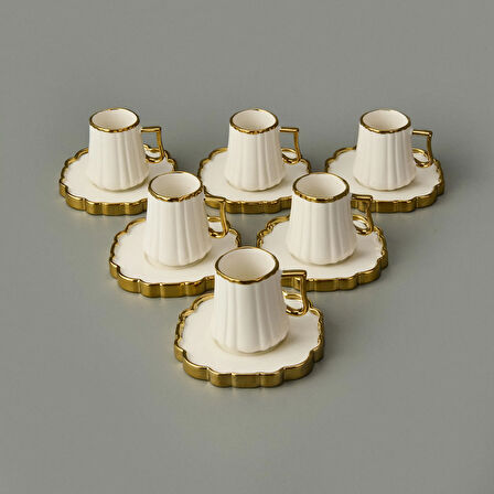 İsla 6'lı Kahve Fincanı - Beyaz / Sarı