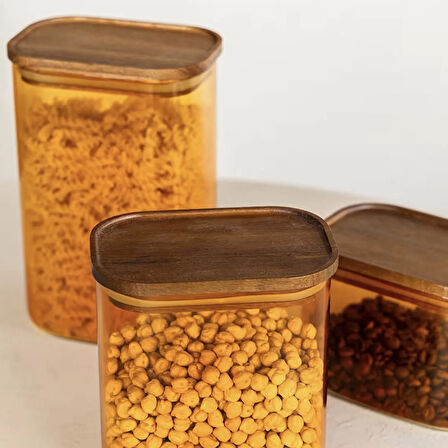 Mia Akasya Dikdörtgen Cam Kavanoz - Amber - 900 ml