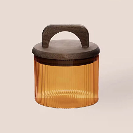 Mia Akasya Kulplu Cam Kavanoz - Amber - 350 ml