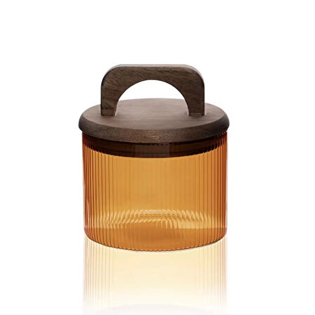 Mia Akasya Kulplu Cam Kavanoz - Amber - 350 ml