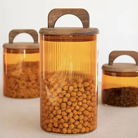 Mia Akasya Kulplu Cam Kavanoz - Amber - 1 lt