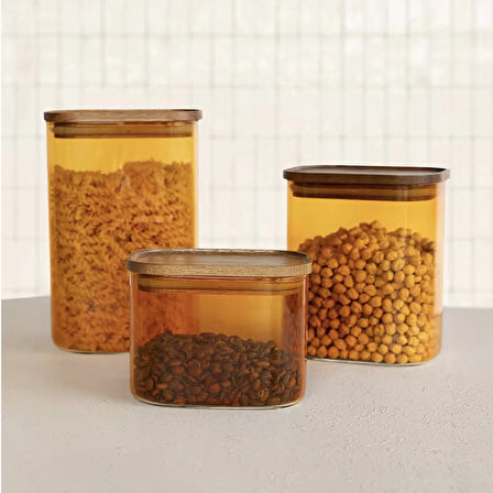 Mia Akasya Dikdörtgen Cam Kavanoz - Amber - 500 ml