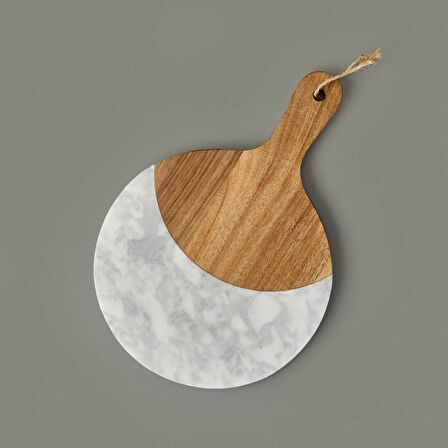 Kitchen Akasya Yuvarlak Sunum Tahtası - Kahverengi / Beyaz - 30x21 cm