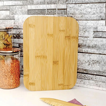 Zoe Paslanmaz Çelik Kulplu Kesme Tahtası - Açık Kahverengi - 44 cm