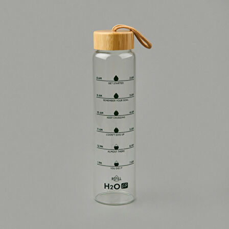 H2O Fit Bambu Kapaklı Cam Matara - Şeffaf / Açık Kahverengi - 1 lt