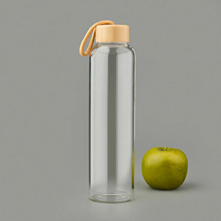 H2O Bambu Kapaklı Cam Matara - Şeffaf / Açık Kahverengi - 750 ml