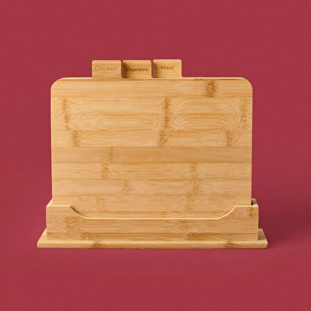 Piero 3'lü Stantlı Kesme Tahtası - Açık Kahverengi - 27 cm