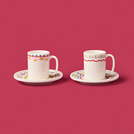 Kitchen Bonjour Magique Kahve 4 Parça Kahve Fincan Takımı - Renkli