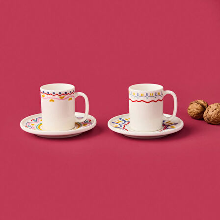 Kitchen Bonjour Magique Kahve 4 Parça Kahve Fincan Takımı - Renkli