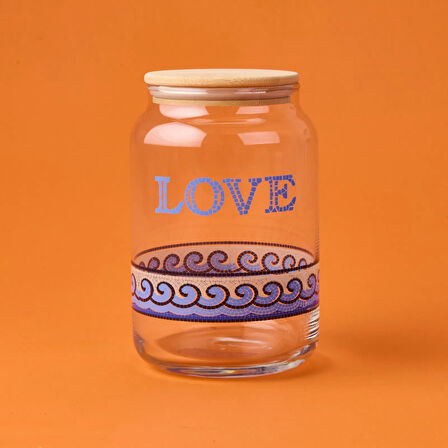 Blue Mosaiq Love Kapaklı Cam Kavanoz - Renkli - 970 ml