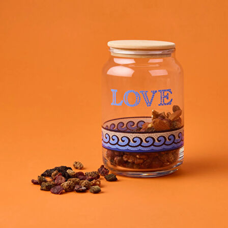 Blue Mosaiq Love Kapaklı Cam Kavanoz - Renkli - 970 ml