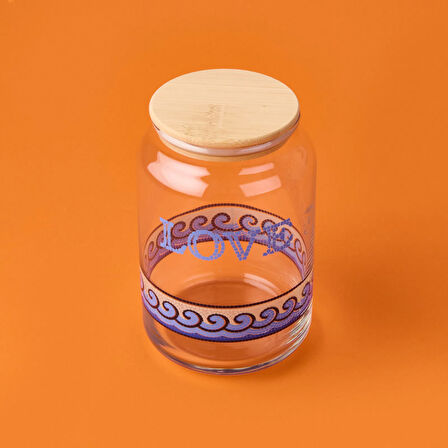 Blue Mosaiq Love Kapaklı Cam Kavanoz - Renkli - 970 ml