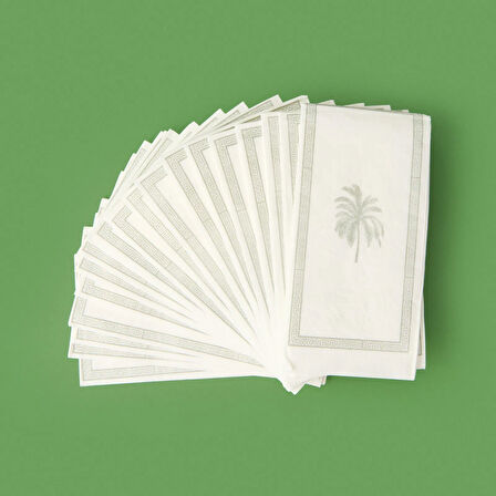 Kitchen 20'li Palmiye Desen Peçete - Gri / Beyaz - 16x8 cm