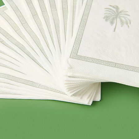 Kitchen 20'li Palmiye Desen Peçete - Gri / Beyaz - 16x8 cm