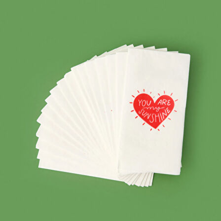 Kitchen 20'li Sushine Kalp Desen Peçete - Kırmızı / Beyaz - 16x8 cm