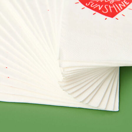 Kitchen 20'li Sushine Kalp Desen Peçete - Kırmızı / Beyaz - 16x8 cm