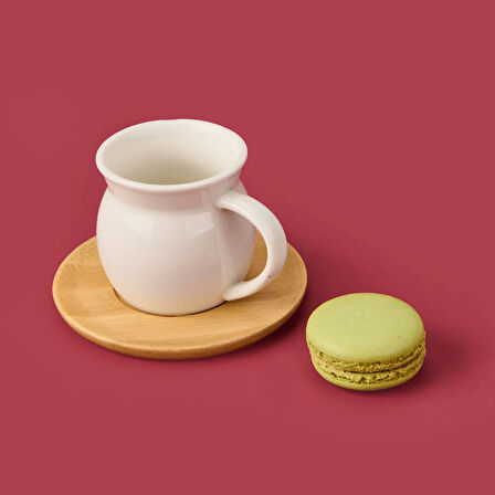 Bambu Tabaklı Geniş Fincan Seti - Açık Kahverengi / Beyaz - 100 ml