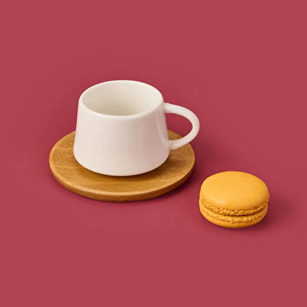 Bambu Tabaklı Fincan Seti - Açık Kahverengi / Beyaz - 90 ml