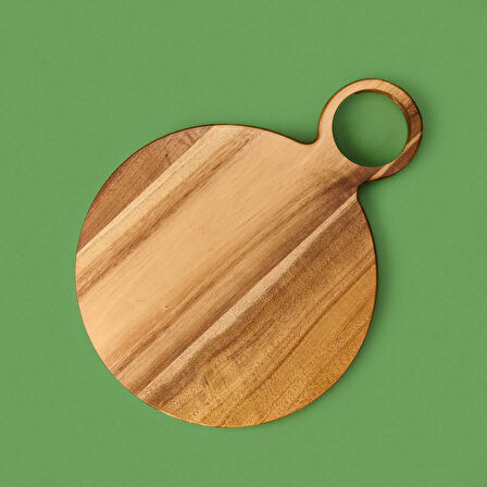 Akasya Yuvarlak Halkalı Kesim Tahtası - Kahverengi - 38x28 cm