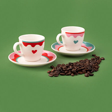 Kitchen Granny 4 Parça Porselen Fincan Takımı - Renkli / Kırmızı