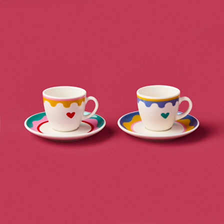 Kitchen Granny 4 Parça Porselen Fincan Takımı - Renkli / Sarı