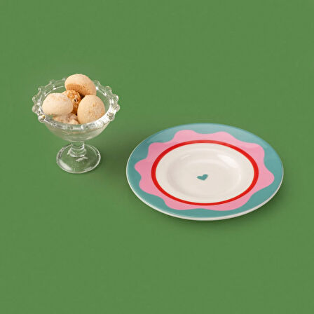 Kitchen Granny Çay Tabağı - Yeşil / Pembe - 13 cm